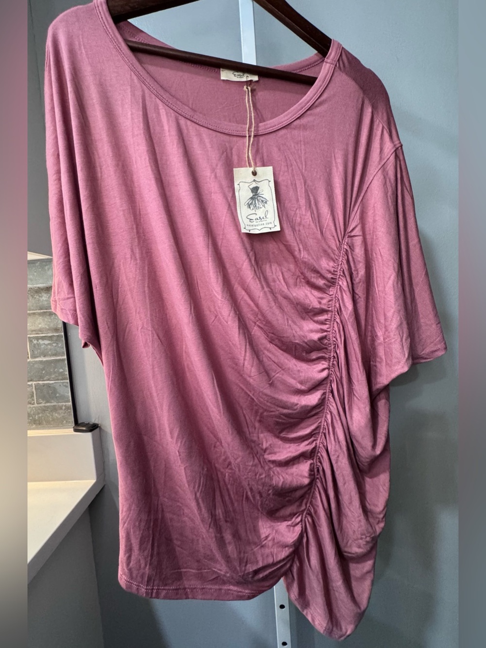 Easel Dusty Rose Ruched Oversized Tunic Top Small NWT Boho